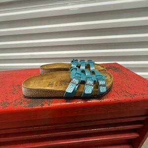 Birkenstock birki's xenia blue three strap slip on sandals size 7 US Womens